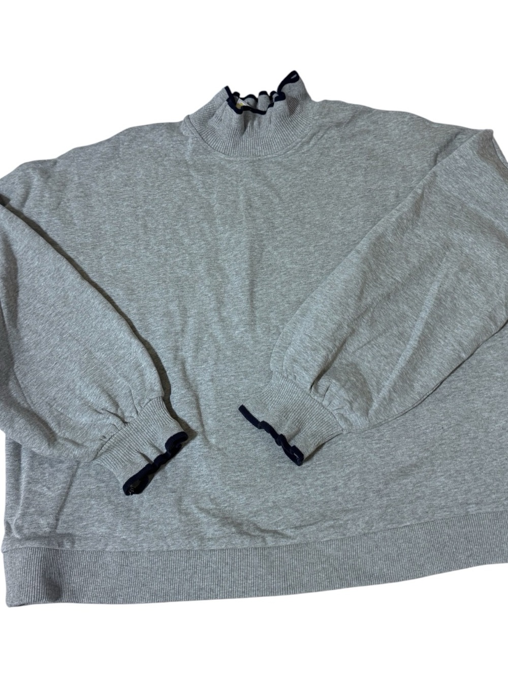 Boden Light Gray Pullover Sweater with Black Ruffle Trim - Picture 2 of 8